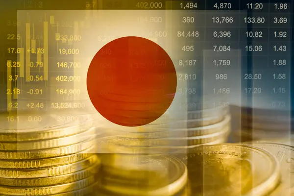Японський Прапор Фондовими Ринками Фінанси Економіка Тенденція Схема Цифрових Технологій — стокове фото
