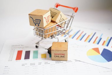 Çevrimiçi alışveriş, alışveriş sepeti iş grafiği, ithalat ihracat, finans ticareti.
