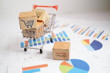 Çevrimiçi alışveriş, alışveriş sepeti iş grafiği, ithalat ihracat, finans ticareti.