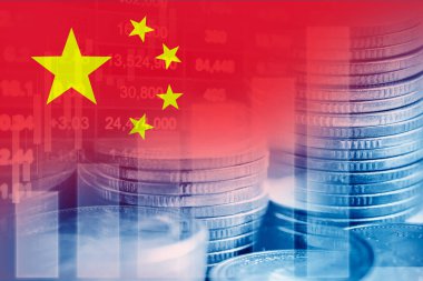 Çin bayrağı borsa finansmanı, ekonomi eğilimi grafik dijital teknolojisi.