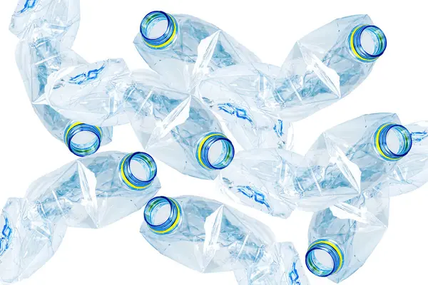 Beyaz arka planda izole edilmiş, tekrar kullanım, geri dönüşüm, kirlilik, çevre, ekoloji ve küresel ısınma kavramlarında kullanılmış plastik su şişesi.. 