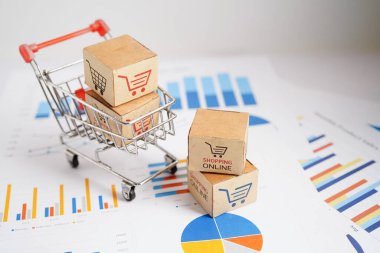 Çevrimiçi alışveriş, alışveriş sepeti iş grafiği, ithalat ihracat, finans ticareti.