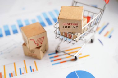 Çevrimiçi alışveriş, alışveriş sepeti iş grafiği, ithalat ihracat, finans ticareti.
