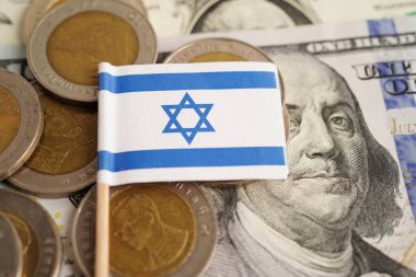 Para ve banknot üzerinde İsrail bayrağı, finansman ticareti yatırım ticari para birimi kavramı.