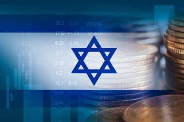 Borsa finansmanlı İsrail bayrağı, ekonomi eğilimi dijital grafik teknolojisi.