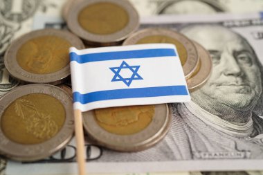 Para ve banknot üzerinde İsrail bayrağı, finansman ticareti yatırım ticari para birimi kavramı.