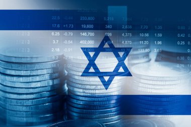 Borsa finansmanlı İsrail bayrağı, ekonomi eğilimi dijital grafik teknolojisi.