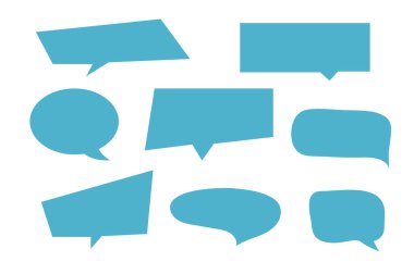 Çağrı seti, konuşma baloncukları, sohbetler, ögeler simgeleri, vektör illüstrasyonu.