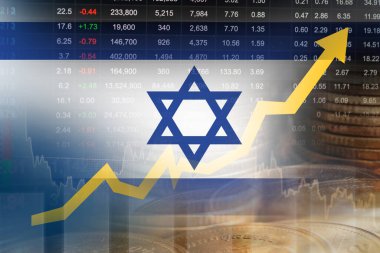 Borsa finansmanlı İsrail bayrağı, ekonomi eğilimi dijital grafik teknolojisi.