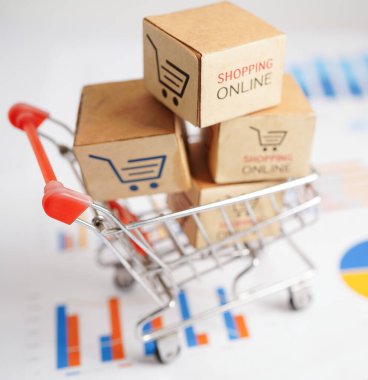 Çevrimiçi alışveriş, alışveriş sepeti iş grafiği, ithalat ihracat, finans ticareti.