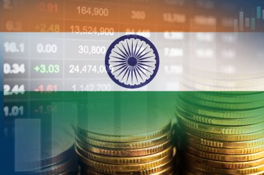 Hindistan borsa finansmanı, ekonomi eğilimi grafik dijital teknolojisi ile bayrak.