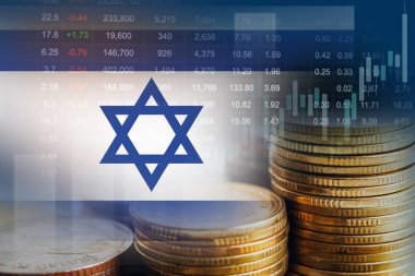 Borsa finansmanlı İsrail bayrağı, ekonomi eğilimi dijital grafik teknolojisi..