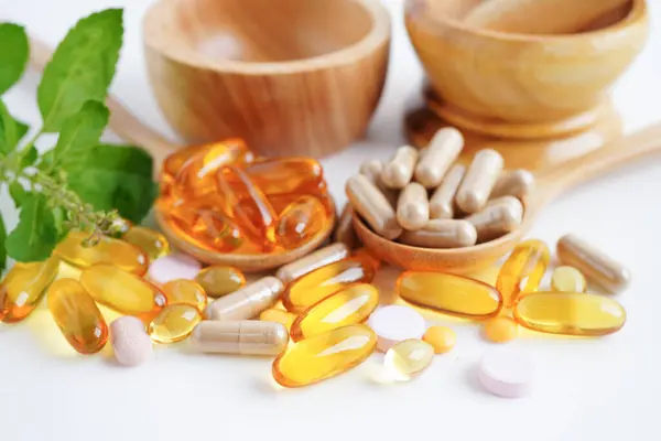 Alternative Medicine Herbal Organic Capsule Vitamin Omega Fish Oil Mineral Stock Image