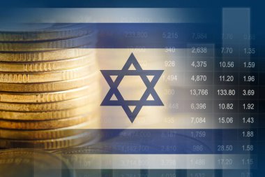Borsa finansmanlı İsrail bayrağı, ekonomi eğilimi dijital grafik teknolojisi.