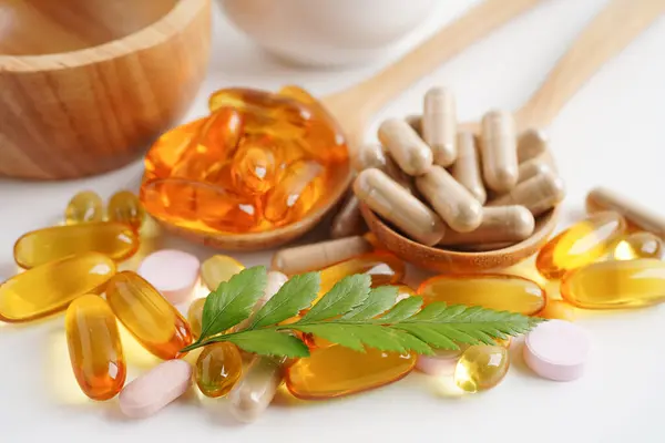 Alternative Medicine Herbal Organic Capsule Vitamin Omega Fish Oil Mineral Stock Image