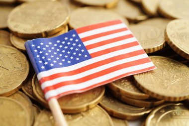 Bozuk para, finans ve muhasebe, bankacılık kavramı üzerine ABD bayrağı.