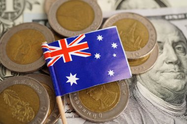 Bozuk para arka planı, finans ve muhasebe, bankacılık kavramı üzerine Yeni Zelanda bayrağı.