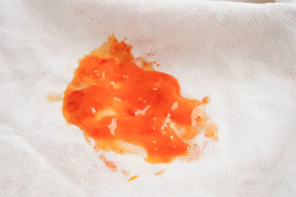 Mancha Salsa Tomate Sucia Ketchup Paño Para Lavar Con Polvo — Foto de Stock