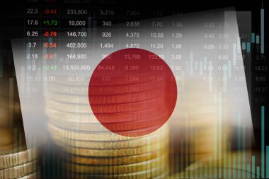Borsa finansmanlı Japonya bayrağı, ekonomi grafiği dijital teknolojisi.