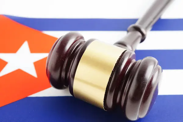 stock image Cuba law, Legal, justice and agreement, wooden court gavel on flag. 