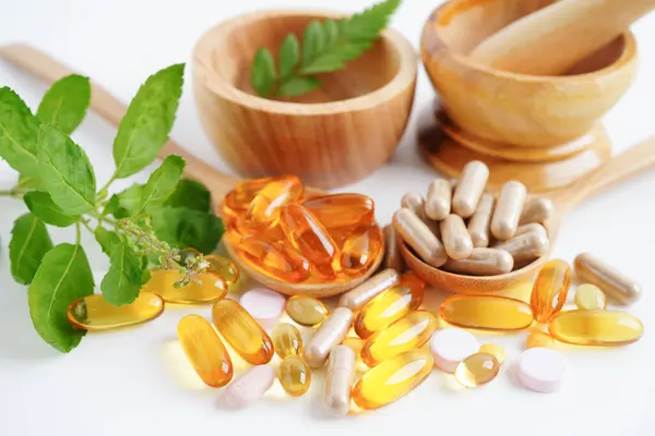 Alternative Medicine Herbal Organic Capsule Vitamin Omega Fish Oil Mineral Stock Picture