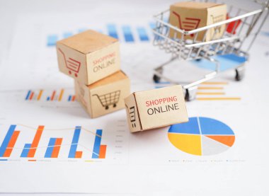 Çevrimiçi alışveriş, alışveriş sepeti iş grafiği, ithalat ihracat, finans ticareti.