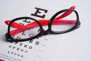 Görme yeteneğini ölçmek için göz muayenesi tablosundaki gözlüklerName.