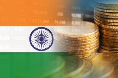 Hindistan borsa finansmanı, ekonomi eğilimi grafik dijital teknolojisi ile bayrak.