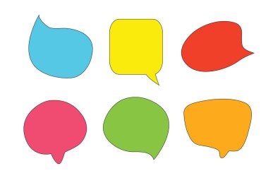 Çağrı seti, konuşma baloncukları, sohbetler, ögeler simgeleri, vektör illüstrasyonu.
