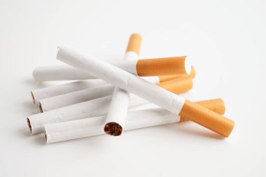 Cigarette, roll tobacco in paper with filter tube, No smoking concept.