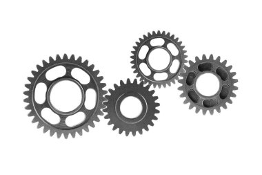 Metal teçhizat beyaz arka planda motor arabası ve motor için izole edildi, takım çalışması.