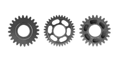 Metal teçhizat beyaz arka planda motor arabası ve motor için izole edildi, takım çalışması.