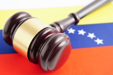 Venezuela, Legal, justice and agreement, wooden court gavel on flag. clipart