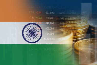 Hindistan borsa finansmanı, ekonomi eğilimi grafik dijital teknolojisi ile bayrak.