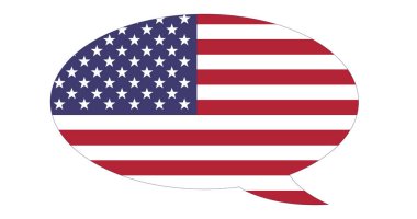 Amerikan bayrağıyla konuşma balonu. Yabancı dil kursu öğreniliyor.