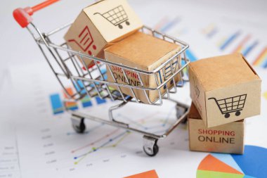 Çevrimiçi alışveriş, alışveriş sepeti iş grafiği, ithalat ihracat, finans ticareti.