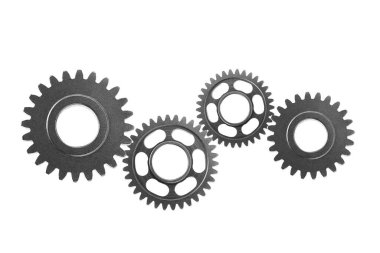 Metal teçhizat beyaz arka planda motor arabası ve motor için izole edildi, takım çalışması.