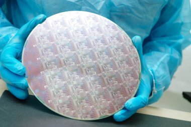 Tümleşik devre yarı iletken üretimi için silikon gofret.