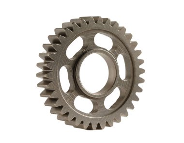 Metal teçhizat beyaz arka planda, motorlu araç ve motorda izole edildi.