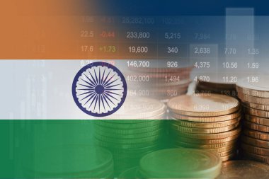Hindistan borsa finansmanı, ekonomi eğilimi grafik dijital teknolojisi ile bayrak.