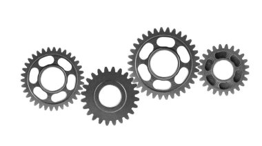 Metal teçhizat beyaz arka planda motor arabası ve motor için izole edildi, takım çalışması.