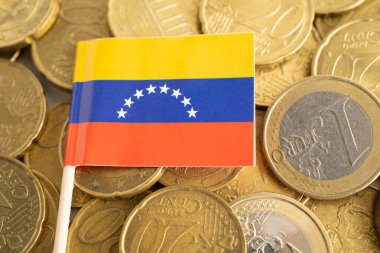 Para ve banknot üzerinde Venezuela bayrağı, yatırım ticareti ticari para birimi konsepti.