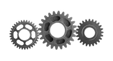 Metal teçhizat beyaz arka planda motor arabası ve motor için izole edildi, takım çalışması.