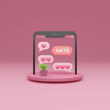 3d rendering Love and affection illustration with smartphone on the podium