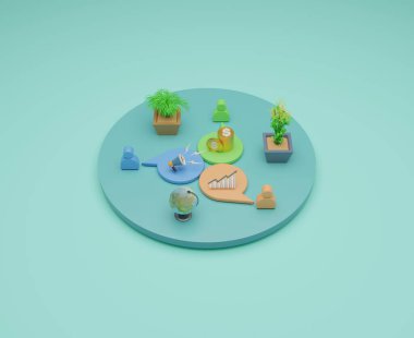 Team Work 3d illustration design with social media conversation concept
