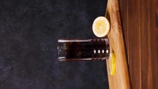 Piscola Cocktail Typical Chilean Drink Wooden Table Dark Background Chile — Stock Video