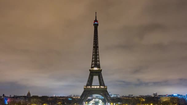 Coucher Soleil Tombée Nuit Dans Time Lapse Tour Eiffel — Video