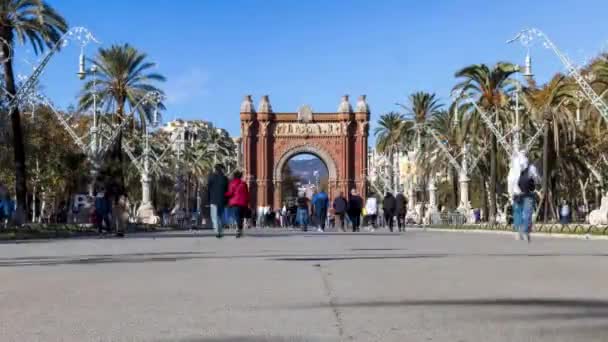 Tempo Lapso Multidões Arco Triunfo Barcelona — Vídeo de Stock