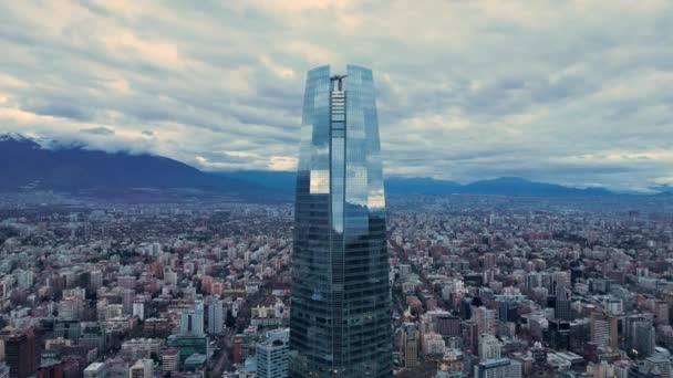 Santiago Chile Skyline Morgon Costanera Byggnad — Stockvideo