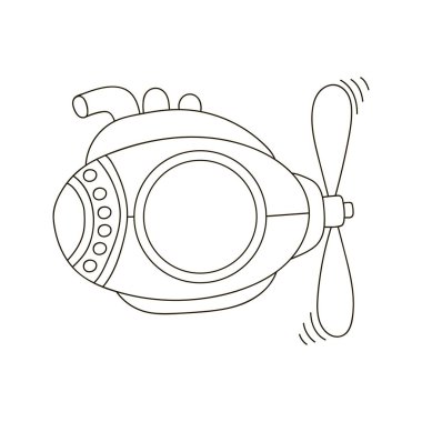 Deniz illüstrasyonları ve tasarım elemanları. Elde çizim stili. Tek renkli simge, çıkartma, iğne, işaret. Denizaltı.